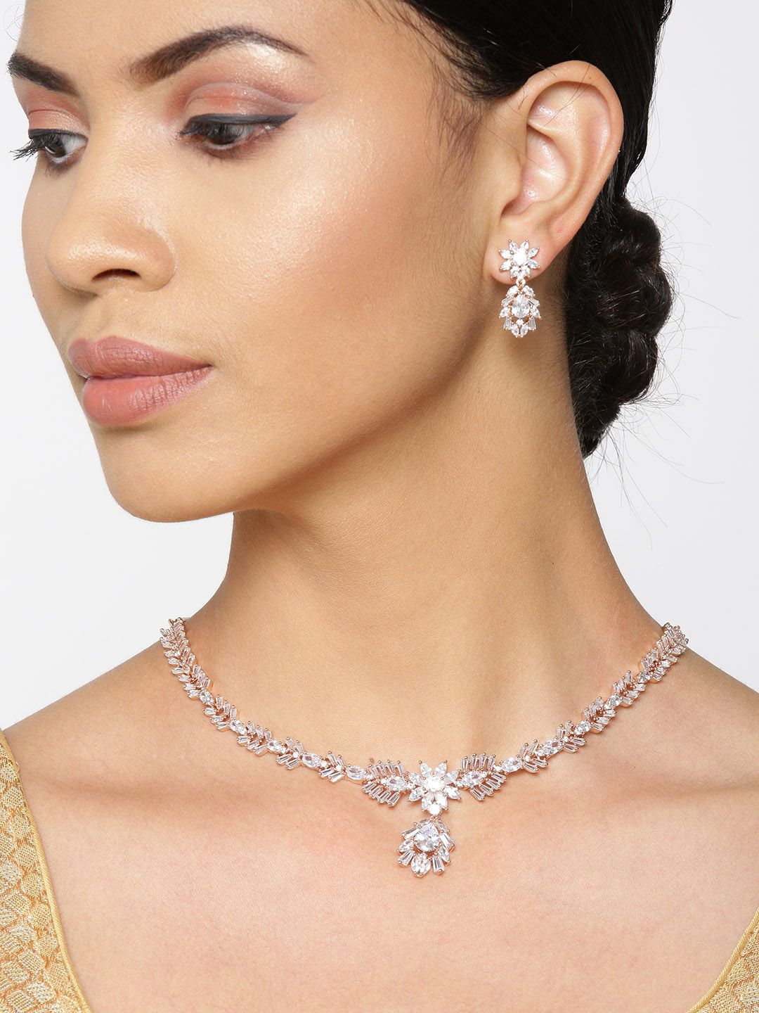 Priyaasi Rose Gold-Plated AD & CZ Studded Jewellery Set