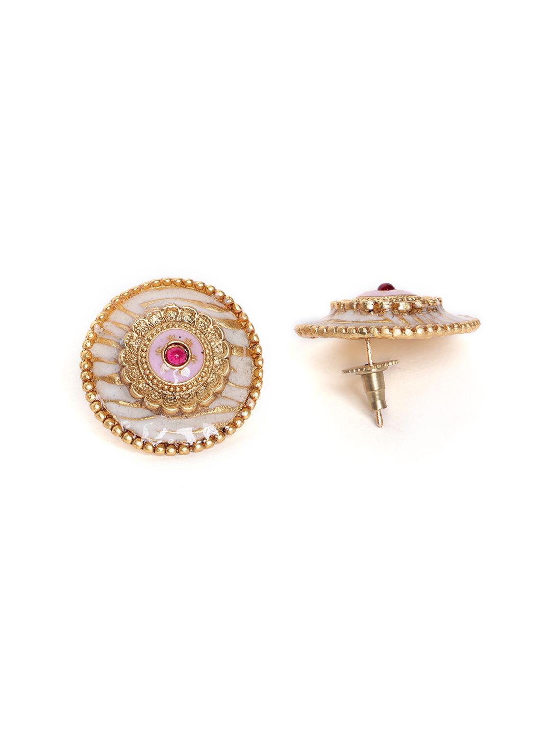 PANASH Set Of 3 Gold-Plated Circular Stone Studded & Beaded Studs