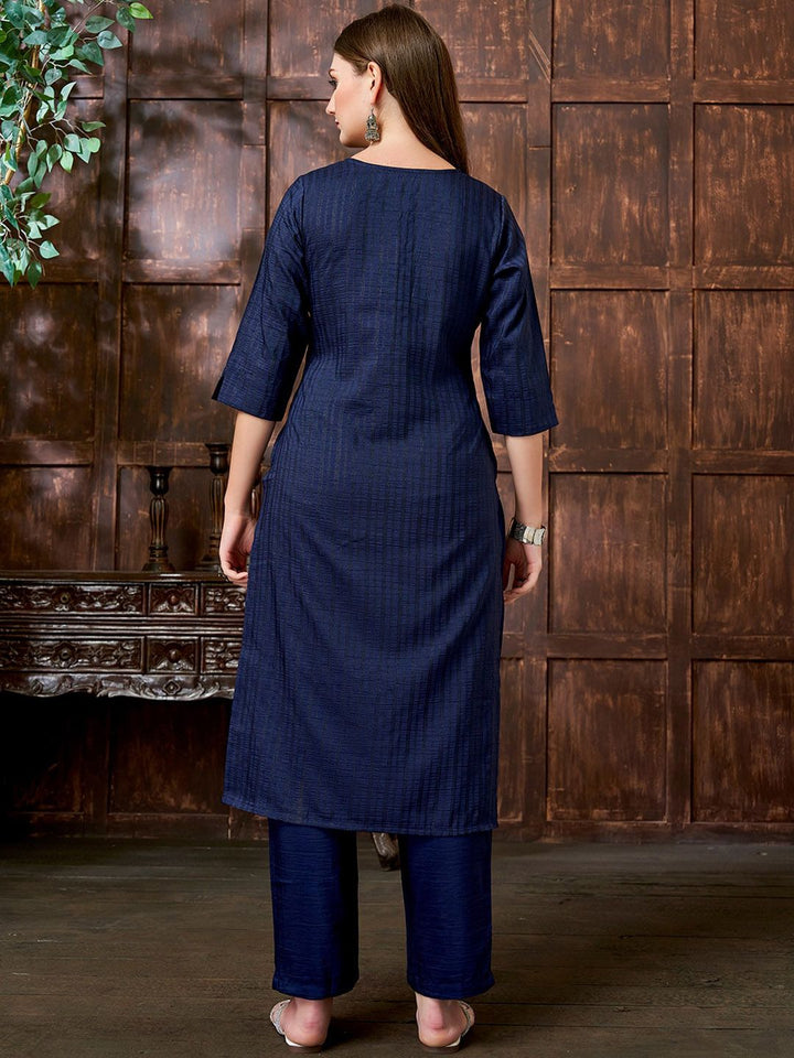 KALINI Women Striped Printed Notch Neck Straight Kurta With Trouser