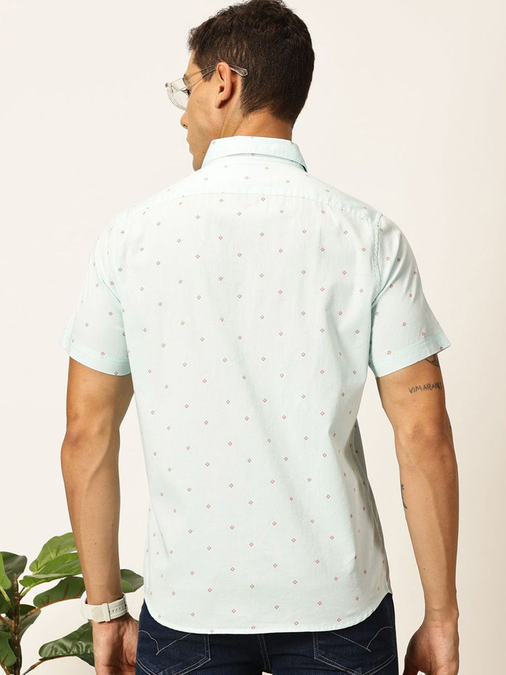 Thomas Scott Men Premium Spread Collar Micro Ditsy Printed Cotton Slim Fit Casual Shirt