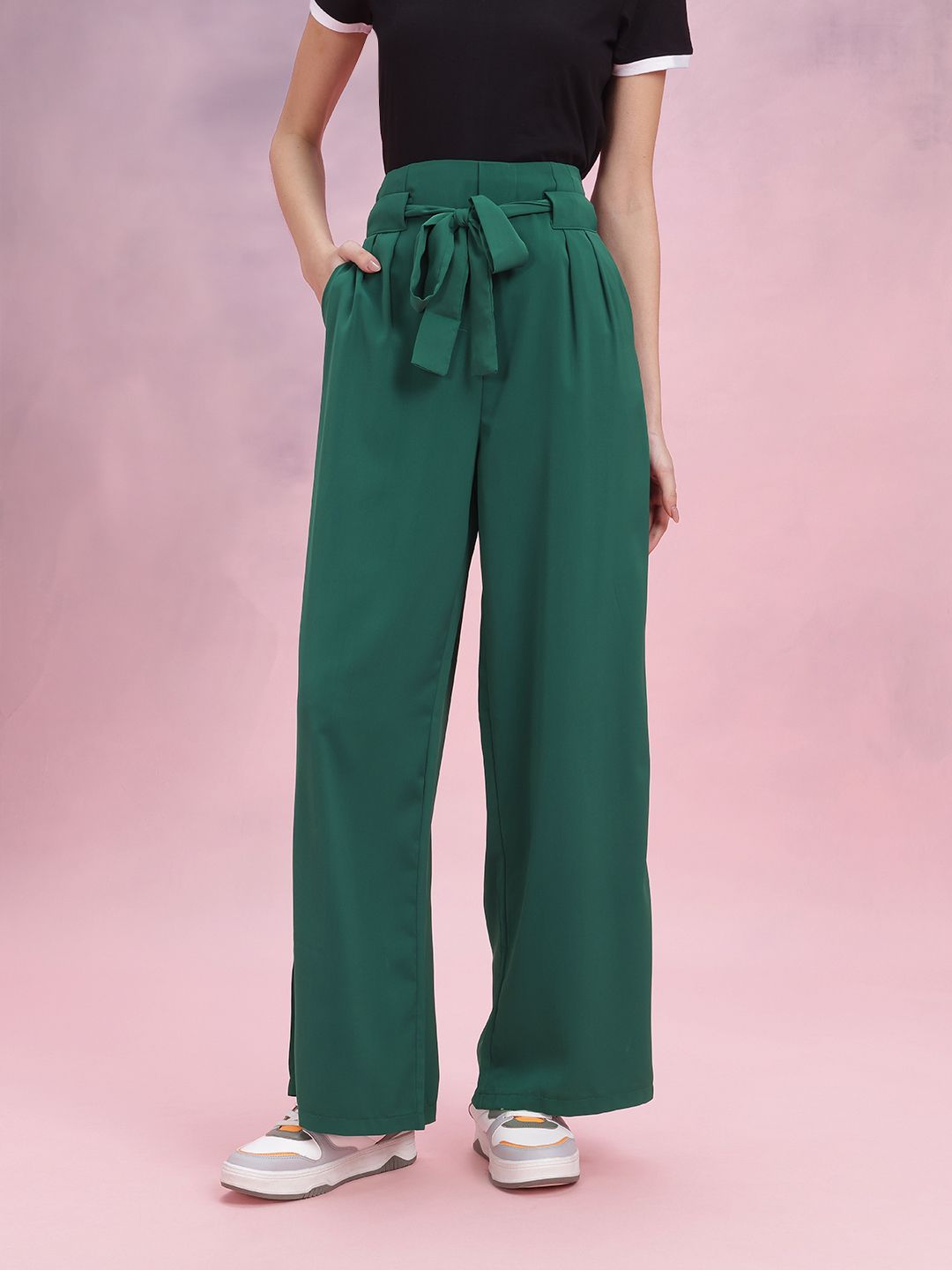 DressBerry Women High-Rise Pleated Trousers  Comes With a Belt