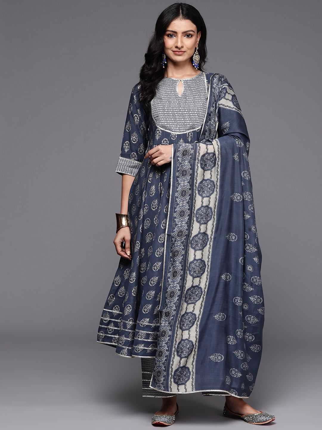 Libas Floral Printed Pleated Gotta Patti Kurta with Palazzos & Dupatta