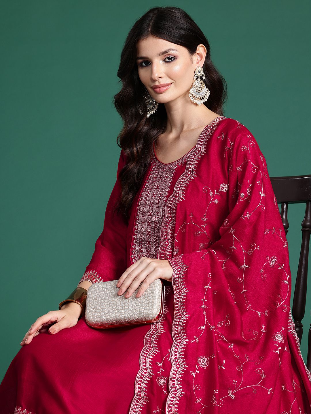 Indo Era Ethnic Motifs Embroidered Sequinned Kurta With Trousers & Dupatta