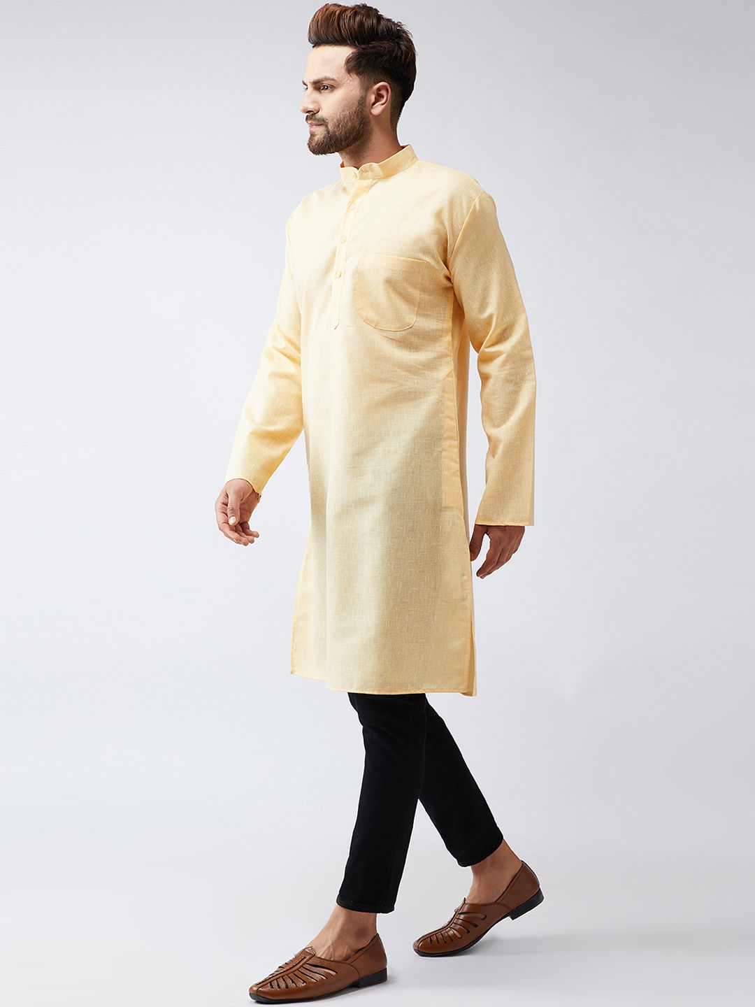 SOJANYA Lelaki Kuning Solid Kurta Lurus