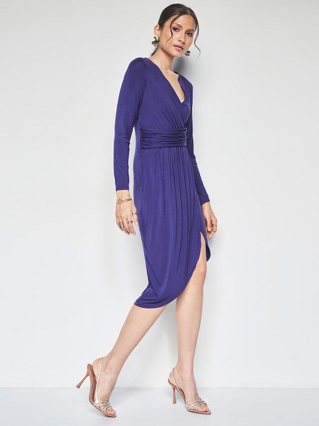 AND V-Neck Tulip Midi Sheath Dress