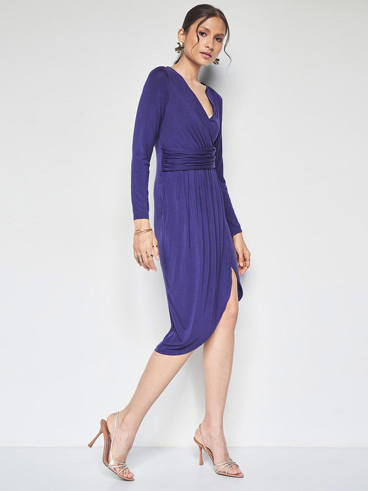 AND V-Neck Tulip Midi Sheath Dress