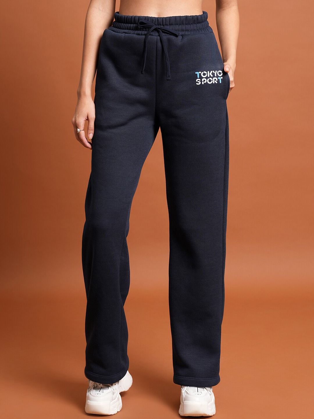 Tokyo Talkies Women Navy Blue Wide-Leg Track Pant