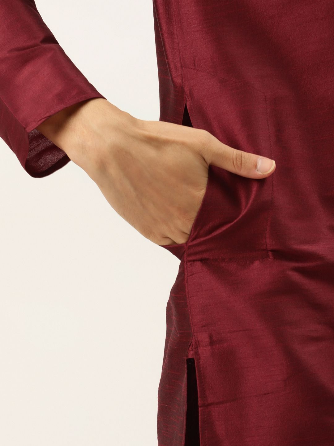 SOJANYA Men Maroon & Pink Kurta with Churidar And Nehru Jacket