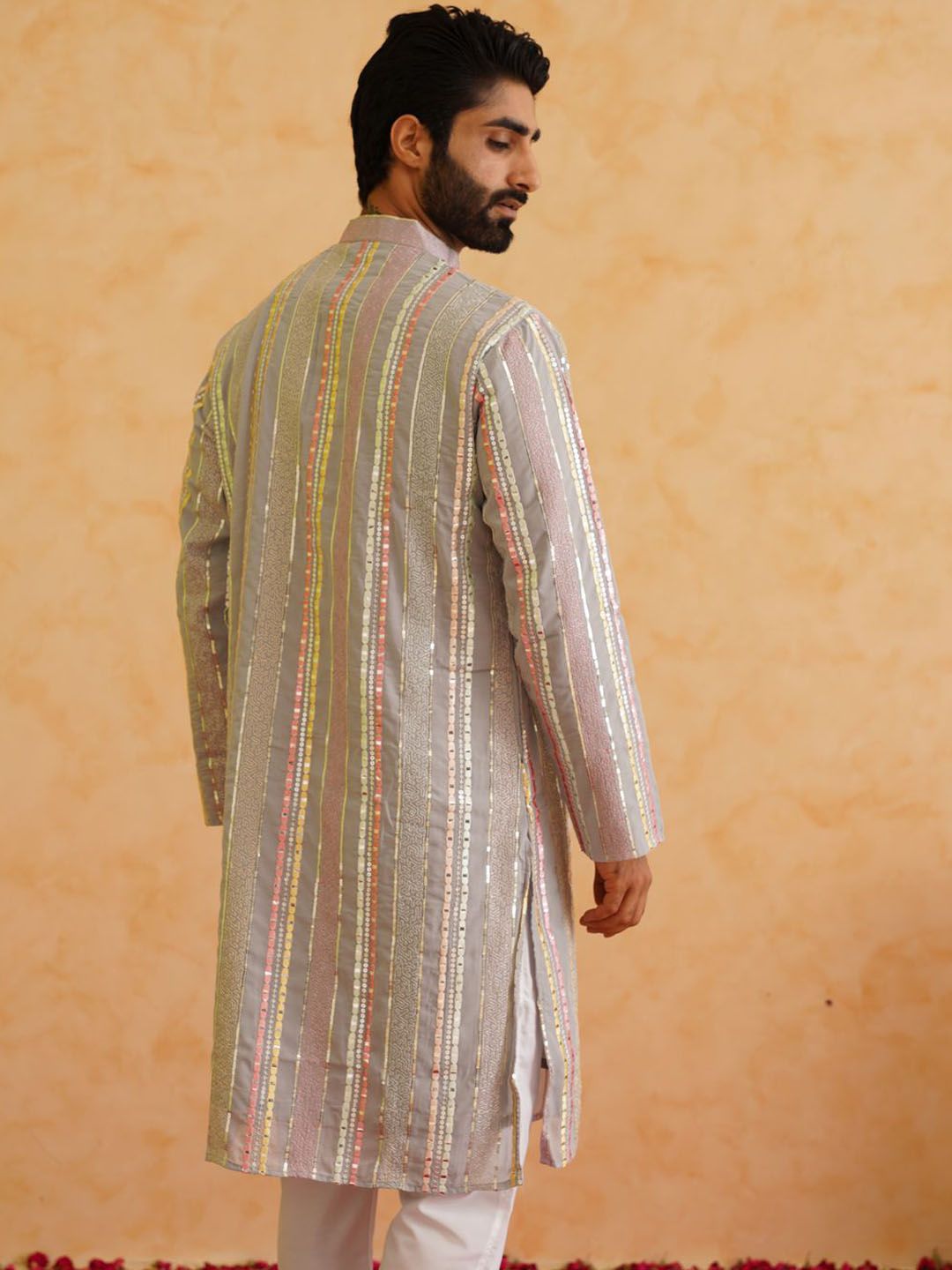 SOJANYA LUXE Mandarin Collar Embroidered Regular Kurta with Pyjamas