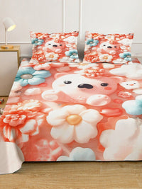 Myntra Elegant Orange Kartun Bercetak 400 TC King 7D Cadar & 2 Sarung Bantal 250X225 cm