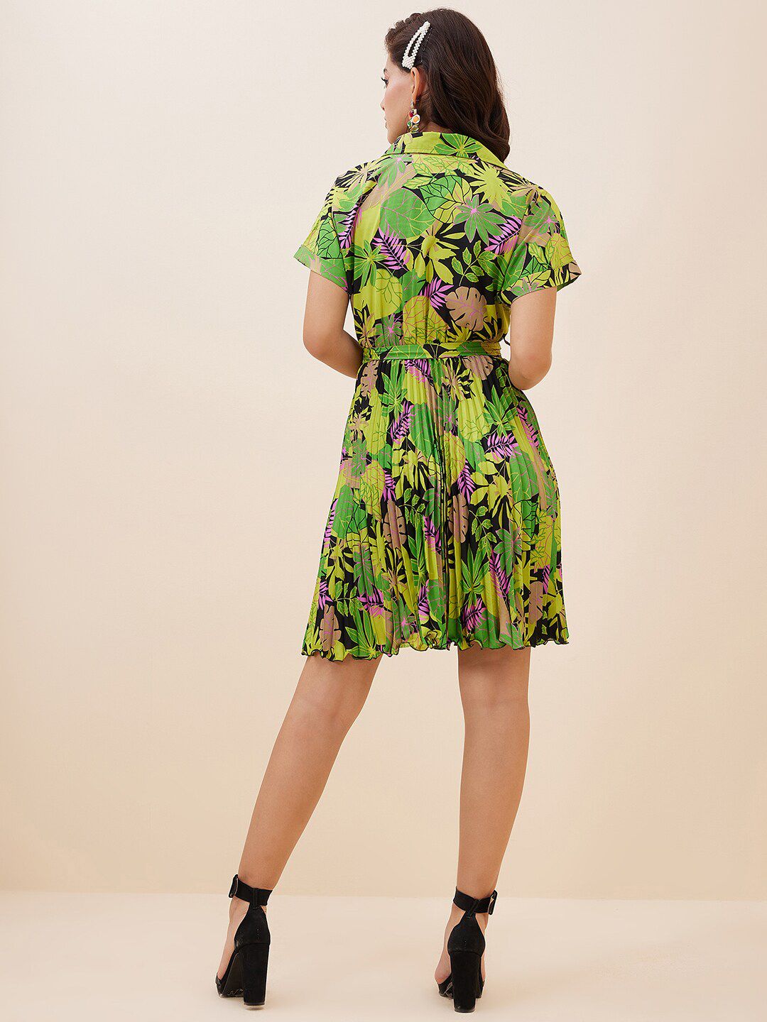 Antheaa Floral Print Crepe Fit & Flare Dress
