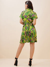 Antheaa Floral Print Crepe Fit & Flare Dress