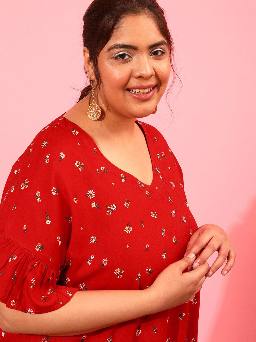 CURVY STREET Floral Printed Bell Sleeves Top