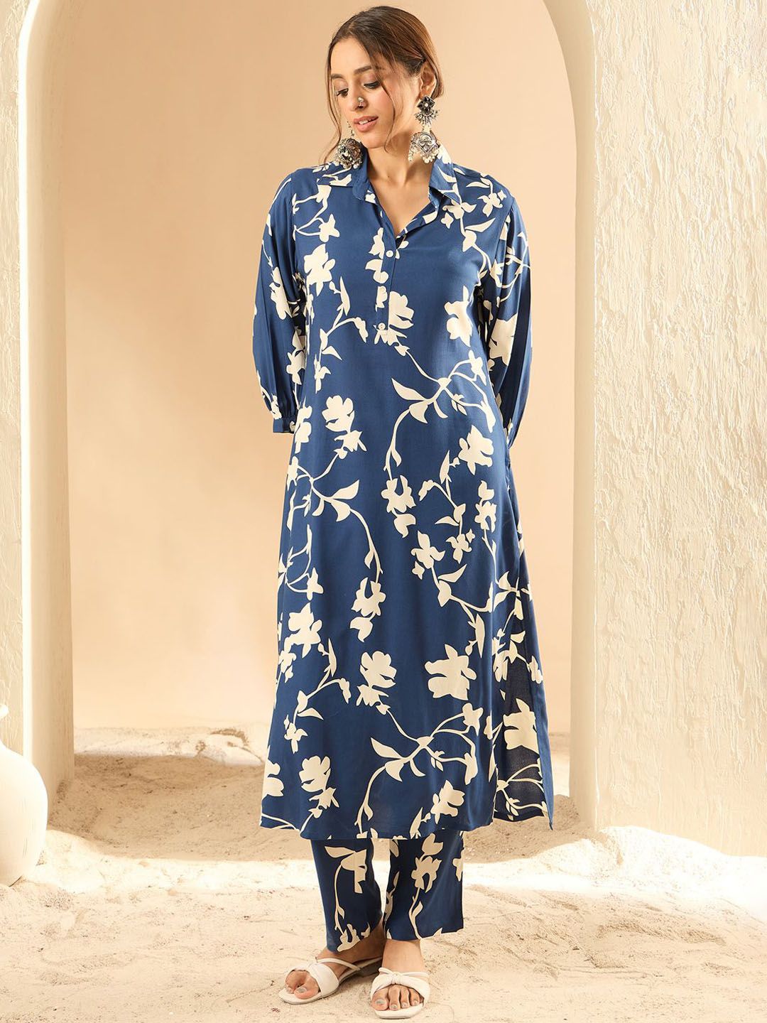 Indo Era Women Floral Printed Regular Kurta with Trousers