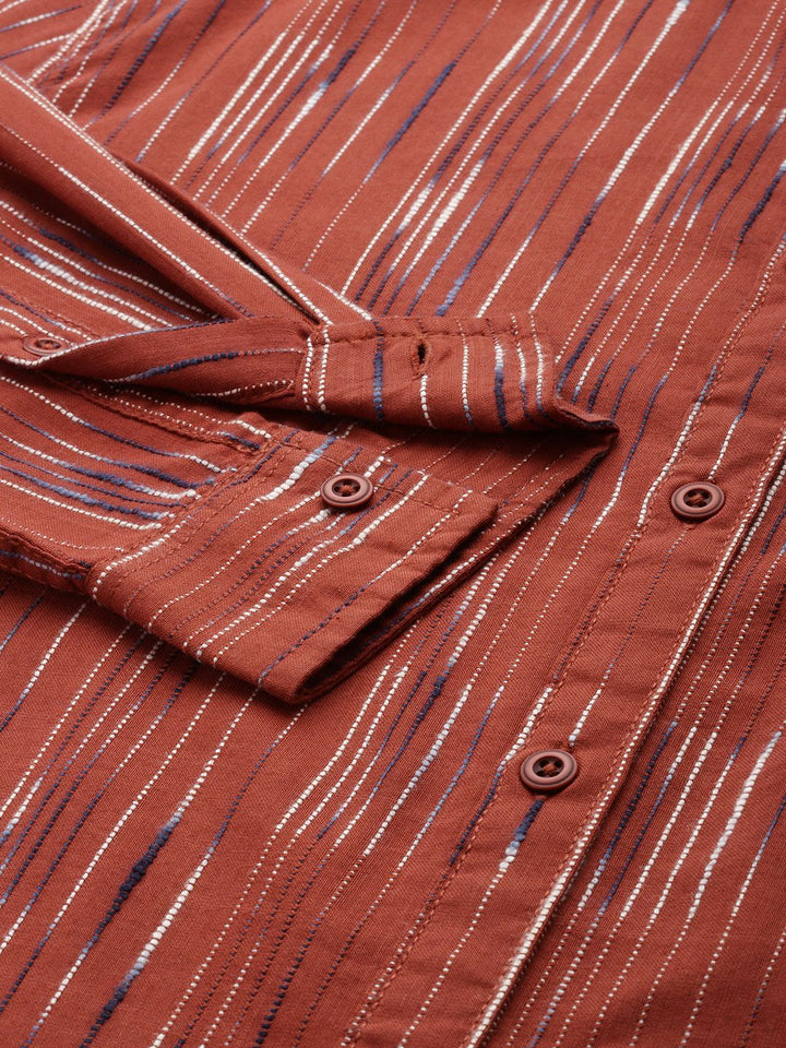 The Indian Garage Co Slim Fit Opaque Self Striped Casual Shirt