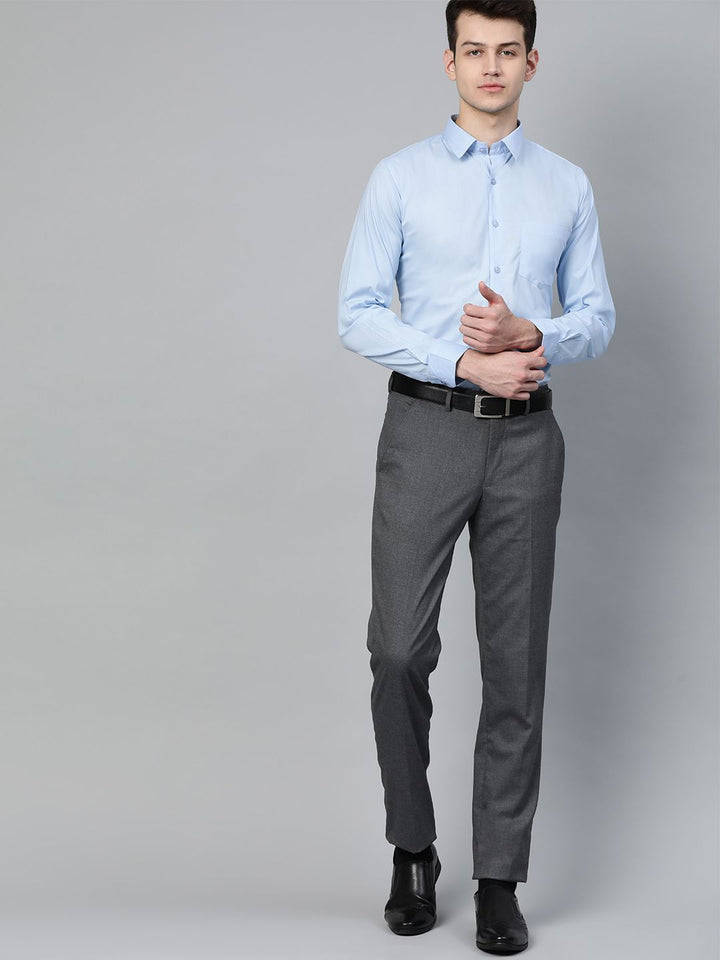 DENNISON Men Blue Smart Slim Fit Solid Water & Stain Repellent Twill Formal Shirt
