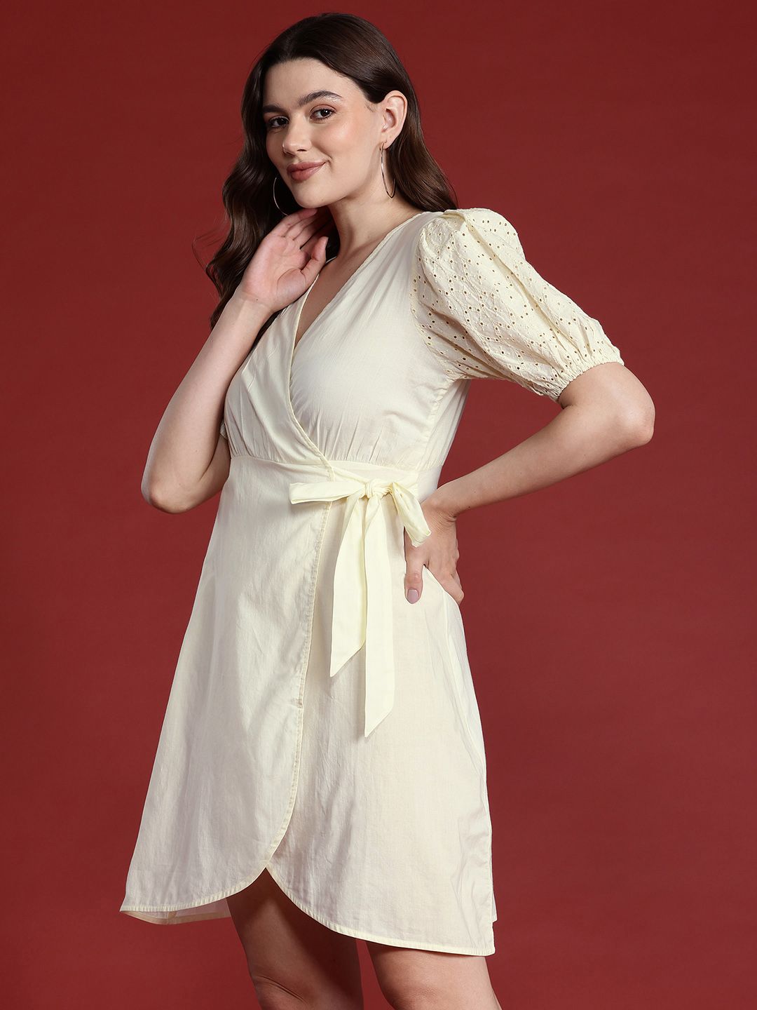 all about you Puff Sleeve Mini Wrap Dress
