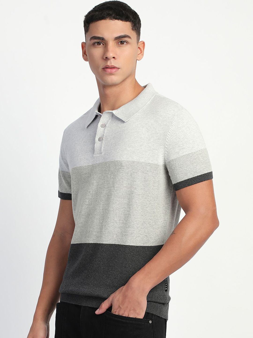 THE BEAR HOUSE Men Colourblocked Polo Collar T-shirt