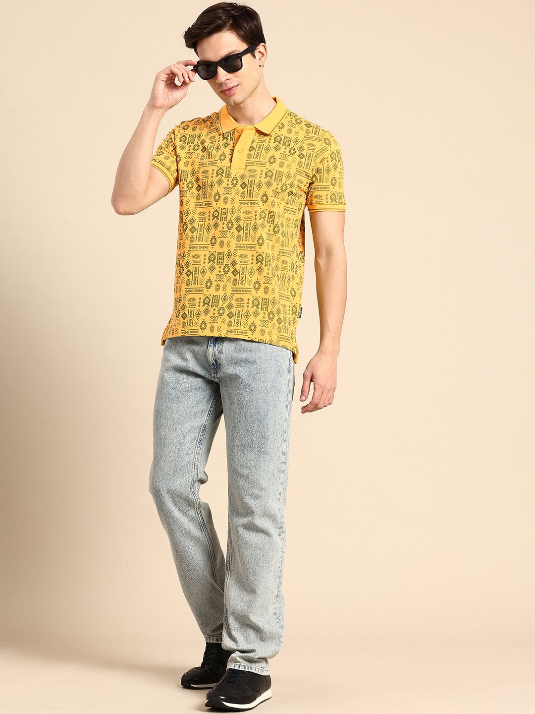 Being Human Geometric Printed Polo Collar Pure Cotton T-shirt