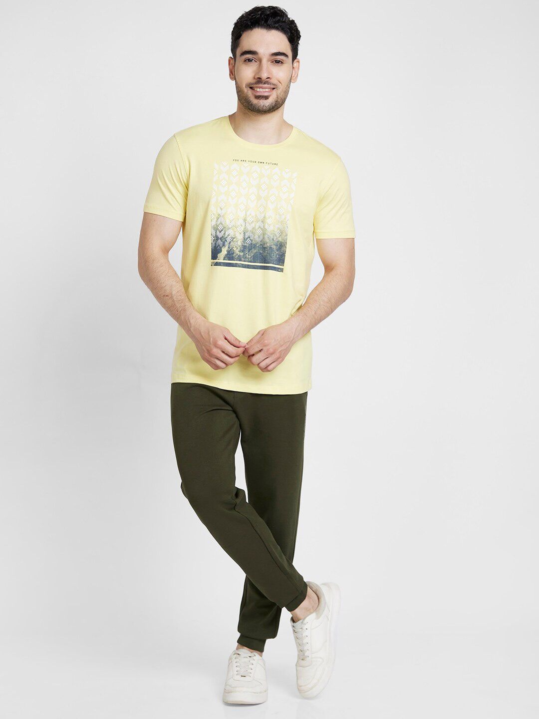 SPYKAR Geometric Printed Slim Fit Cotton T-shirt