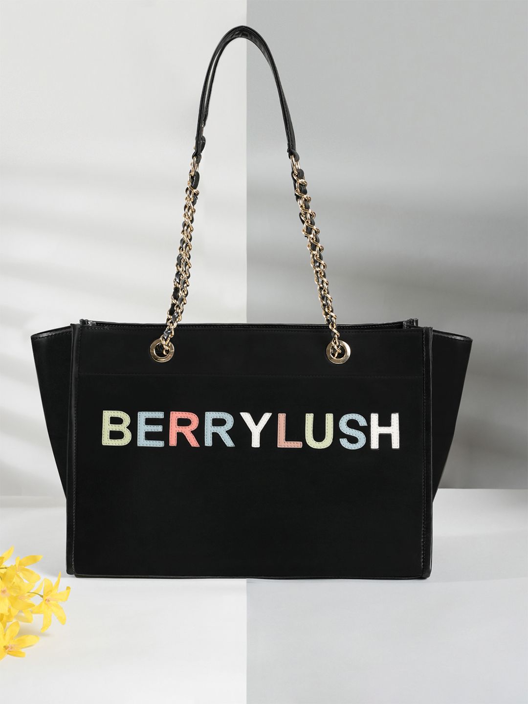 Berrylush Black PU Structured Oversized Shoulder Bag