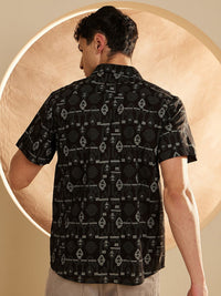 DENNISON Smart Geometric Printed Cotton Casual Shirt