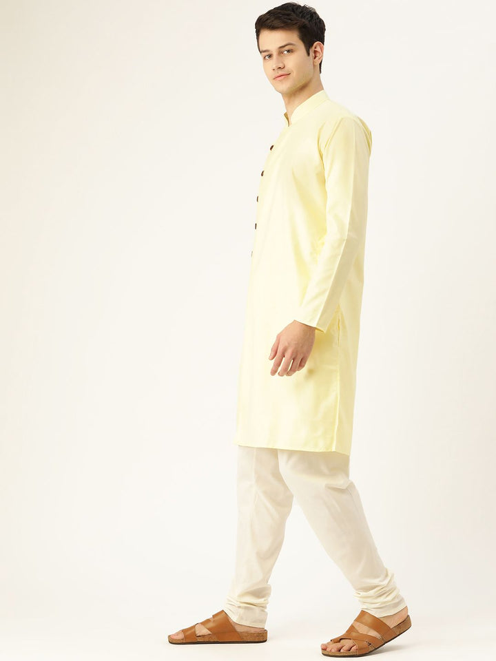 SOJANYA Men Yellow Solid Angrakha Straight Kurta