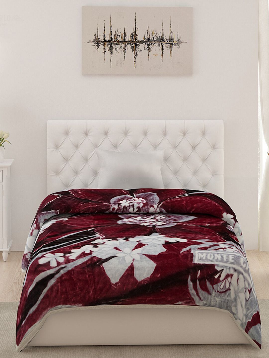 Monte Carlo Maroon Floral Heavy Winter Single Bed Blanket