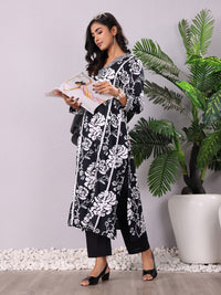 Varanga Floral Printed V-Neck Panelled Pure Cotton A-Line Kurta With Trouser