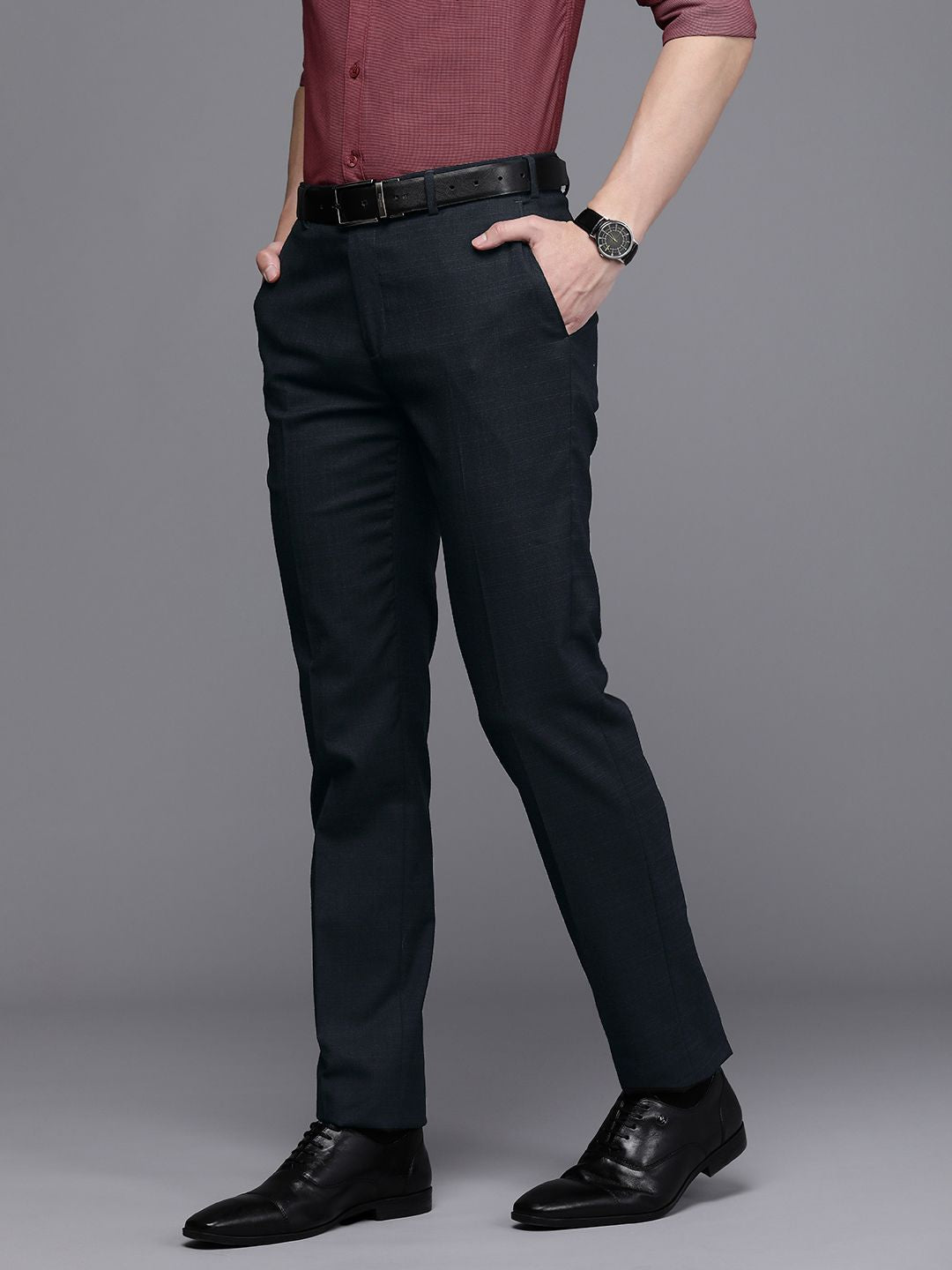 Raymond Men Checked Slim Fit Formal Trousers
