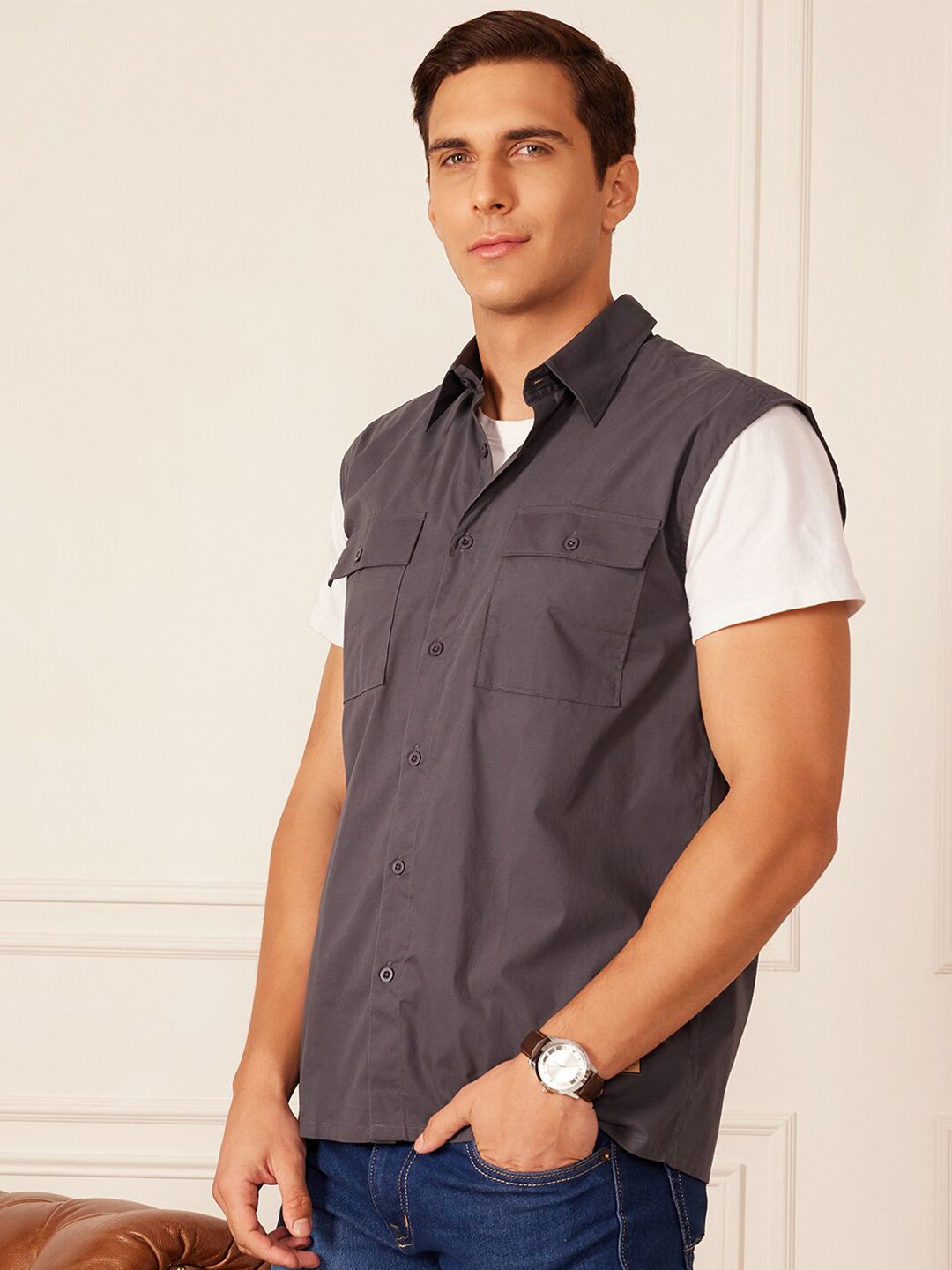 DENNISON Smart Sleeveless Cotton Casual Shirt