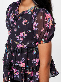 AND Girls Floral Printed Puff Sleeve Tiered Top