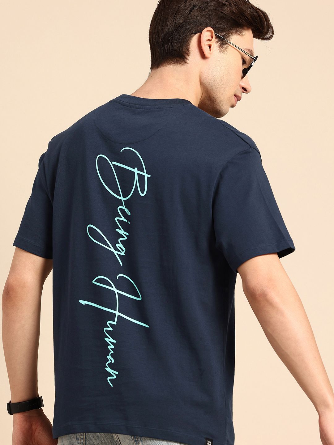 Being Human Brand Logo Printed Drop-Shoulder Sleeves Pure Cotton Easy Fit T-shirt
