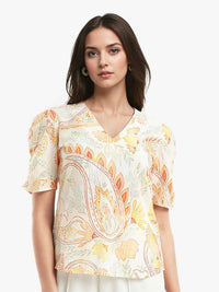 RAREISM Floral Printed Vigeveno Light V-Neck Puff Sleeves Cotton Top