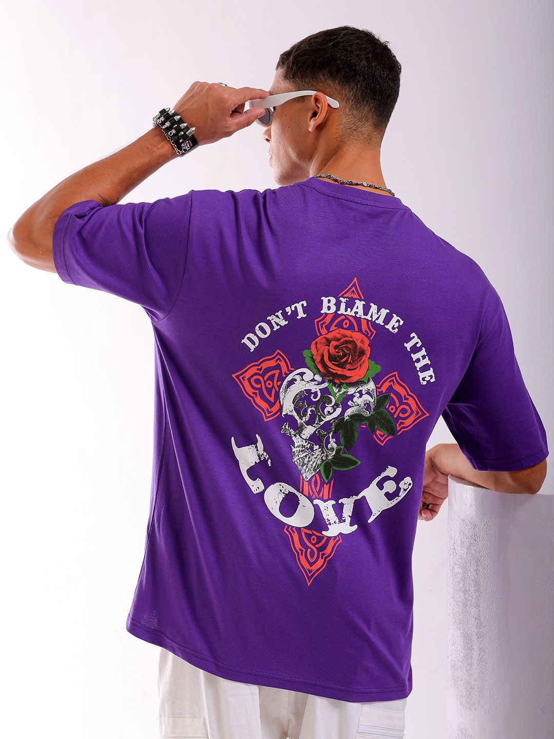 The Indian Garage Co Pure Cotton Back Printed Round Neck Boxy Oversized T-shirt