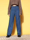 SASSAFRAS Women Blue High-Rise Straight Fit Stretchable Jeans