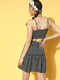 Berrylush Women Black & White Ditsy Floral Print Co-Ord Set