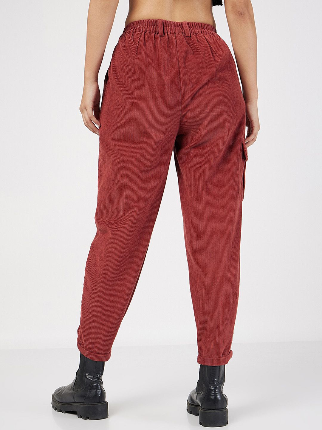 SASSAFRAS Women Rust Mid-Rise Pure Cotton Corduroy Trousers