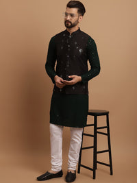 SOJANYA Ethnic Embroidered Sequinned Pure Cotton Kurta & Churidar With Nehru Jacket