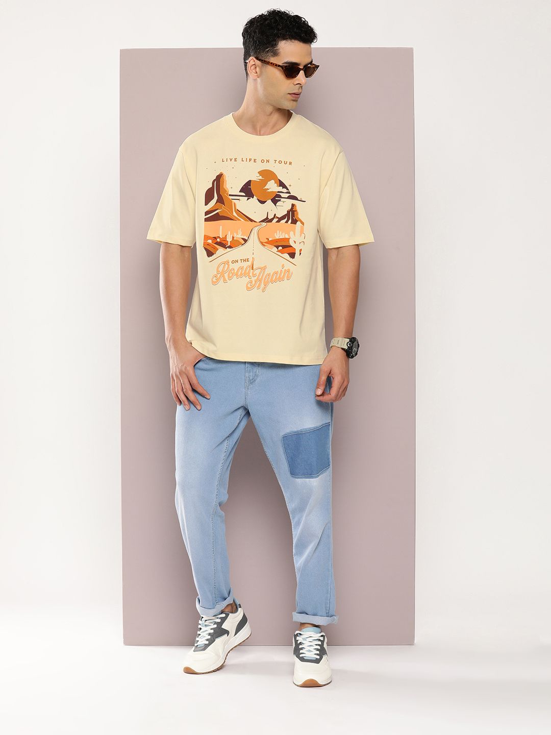 DILLINGER Men Graphic Printed Oversized Drop-Shoulder Sleeves Pure Cotton T-shirt