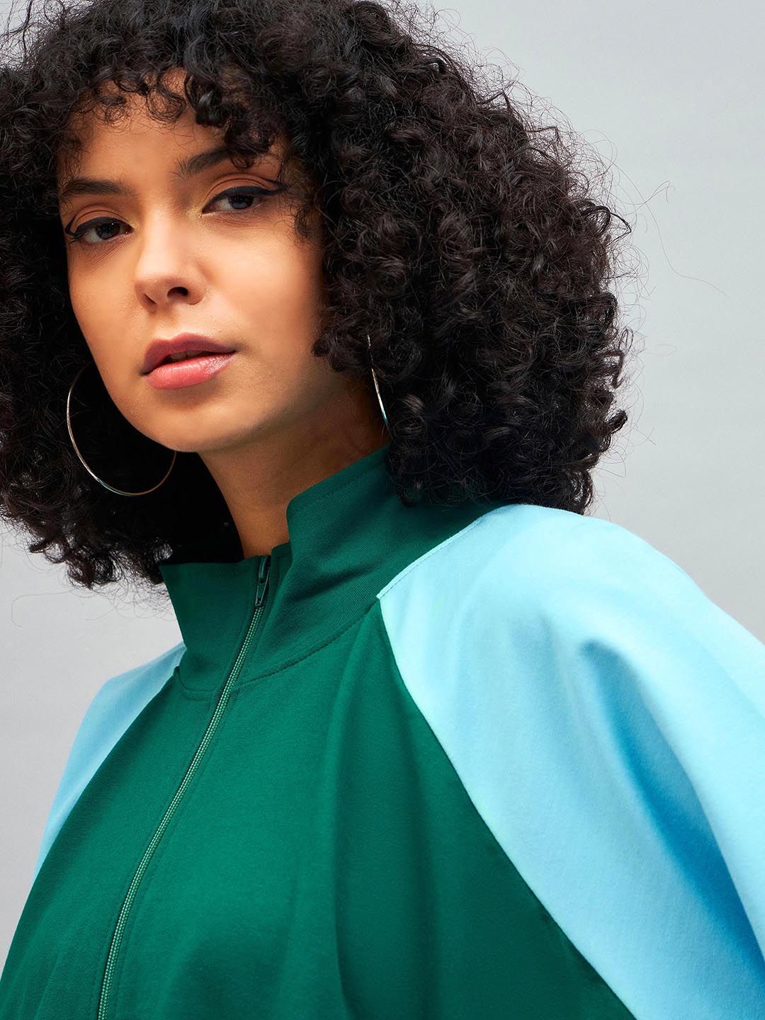 SASSAFRAS Colourblocked Mock Collar Sporty Jacket