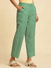 W Women Green Geometric Printed Pure Cotton Trouser