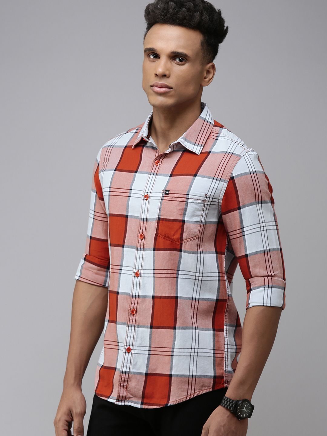 SPYKAR Men Pure Cotton Slim Fit Checked Casual Shirt