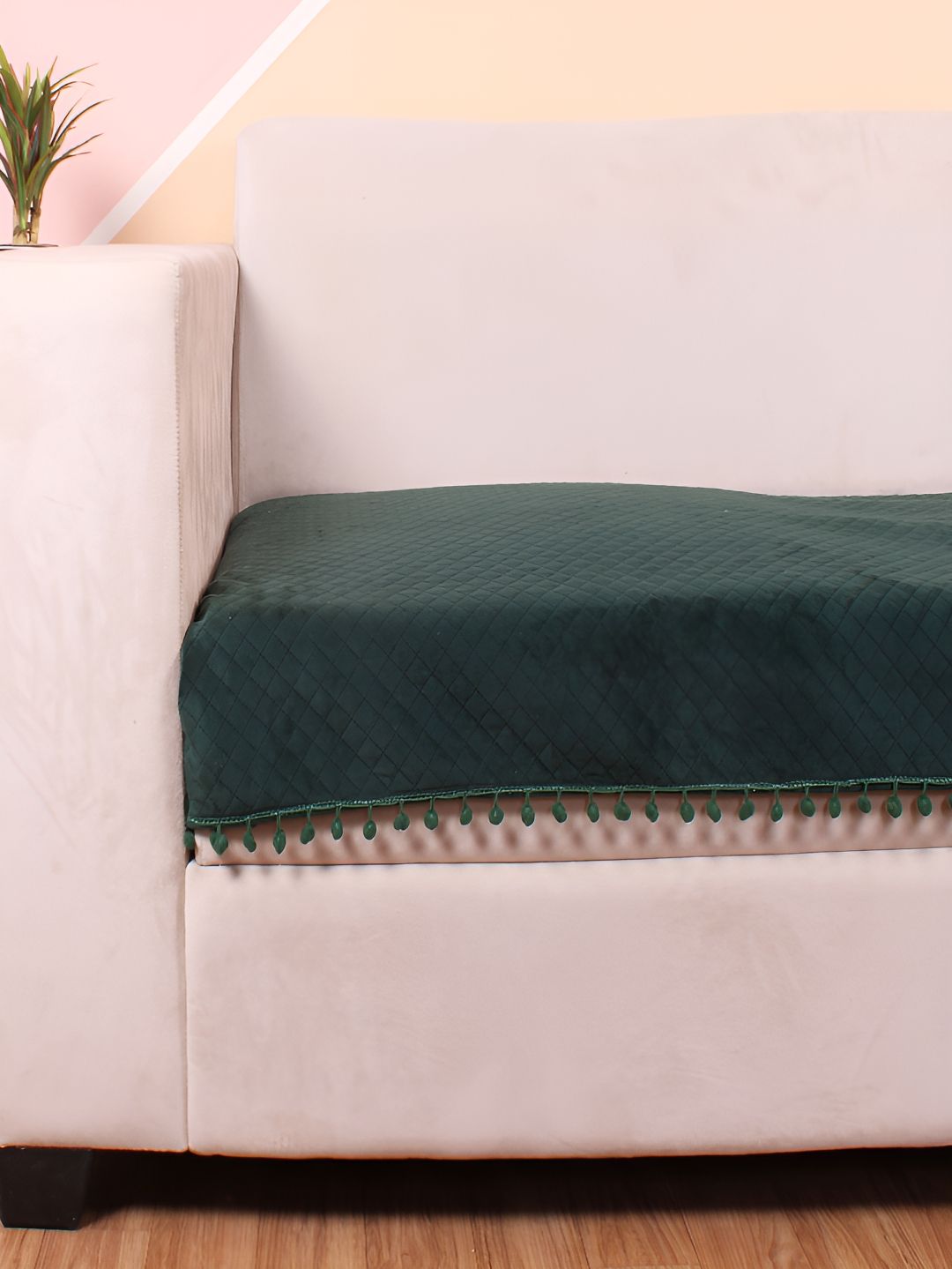 STITCHNEST Green & Beige Self Design 1 Seater Sofa Cover