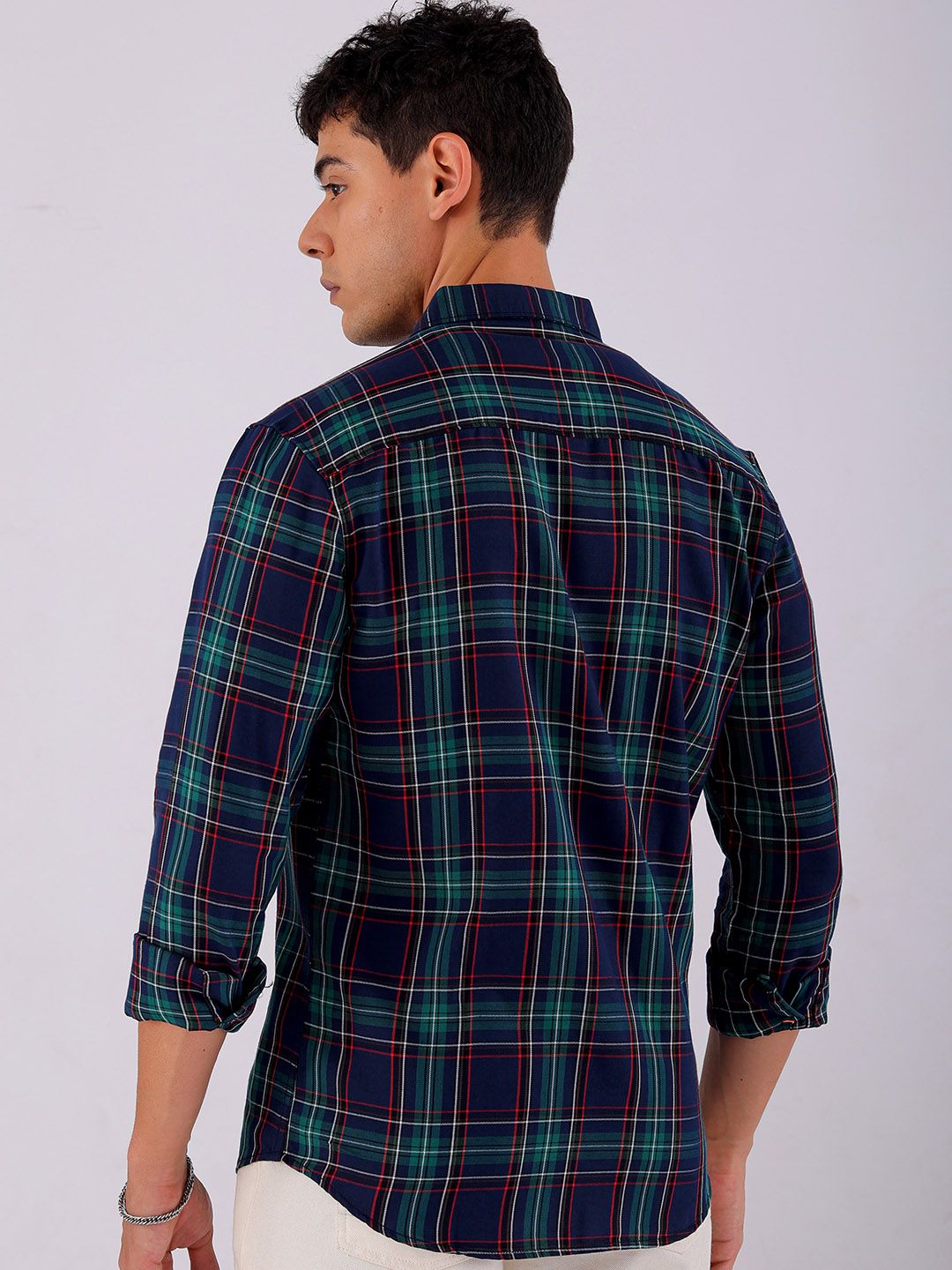The Indian Garage Co Men Spread Collar Tartan Checked Cotton Slim Fit Casual Shirt