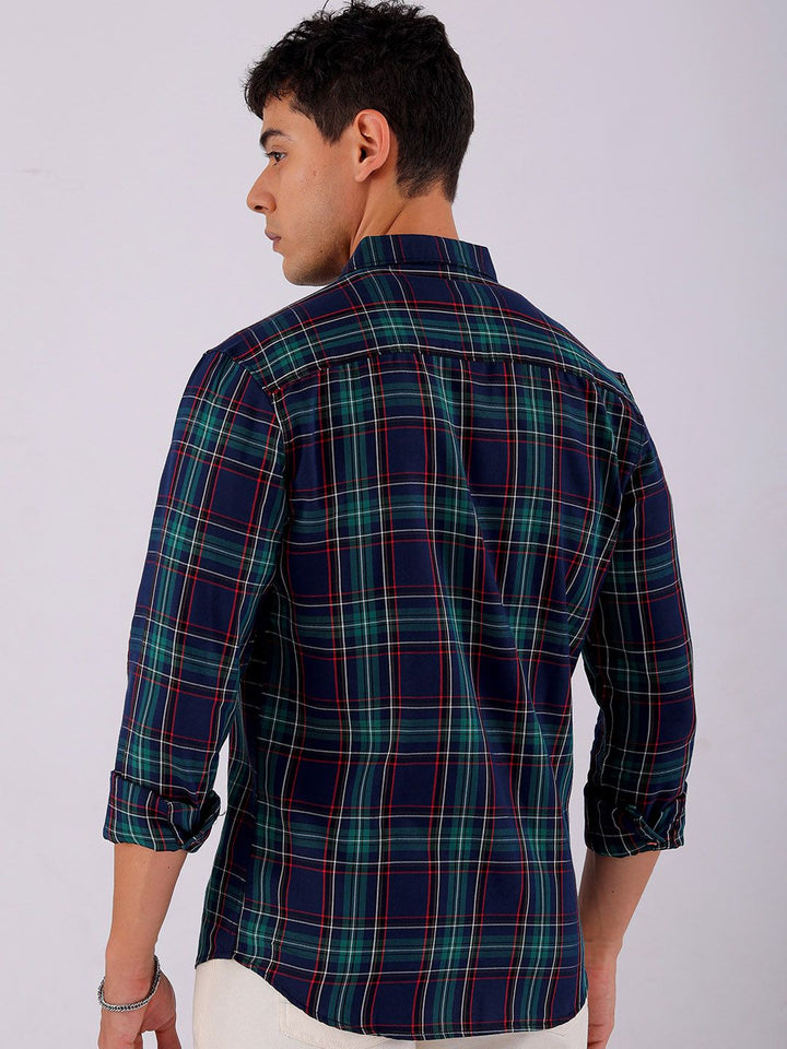 The Indian Garage Co Men Spread Collar Tartan Checked Cotton Slim Fit Casual Shirt