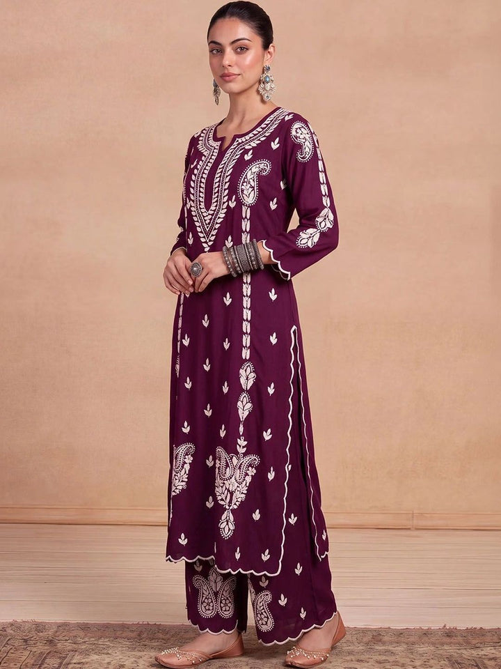 House of Chikankari Women Ethnic Motifs Embroidered Regular Thread Work Kurta with Palazzos