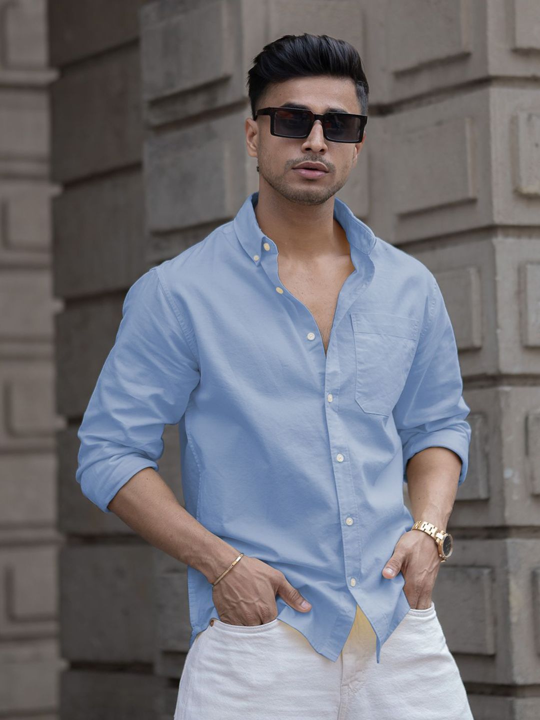 Powerlook Men Solid Spread Collar Cotton Casual Shirt