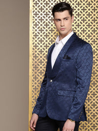 House of Pataudi Tailored Floral Self Design Velvet Finish Single-Breasted Party Blazer