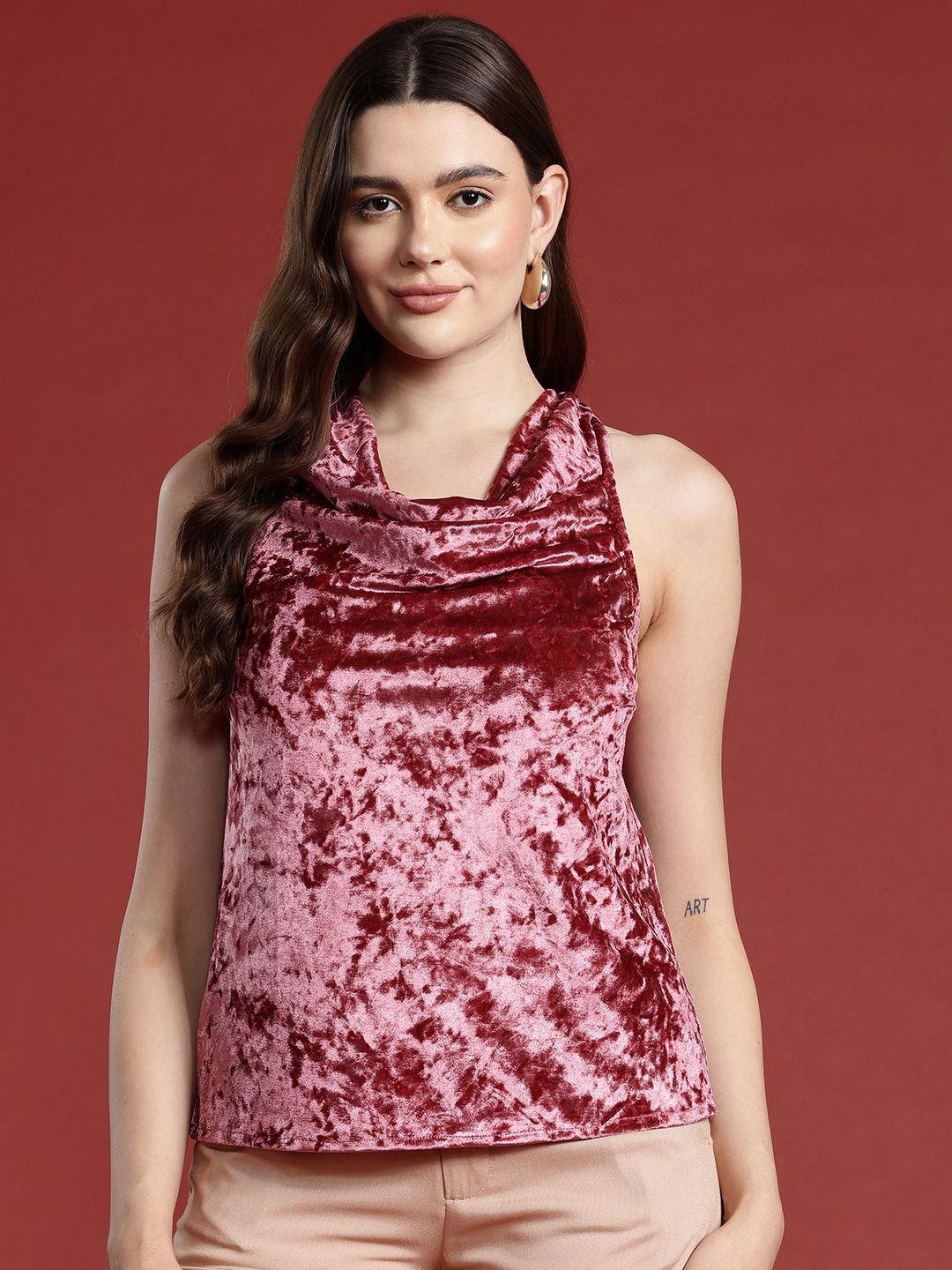 all about you Cowl Neck Velvet Top